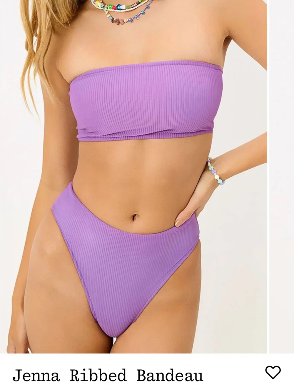 Frankie's Bikinis Ribbed Bandeau Bikini Set - Lavender
